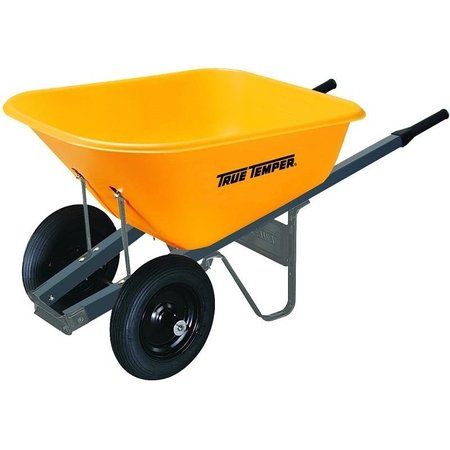 TRUE TEMPER Wheelbarrow with Dual Wheels, 6 cuft Volume, Poly, 2Wheel, ComfortGrip Handle RP6DW8